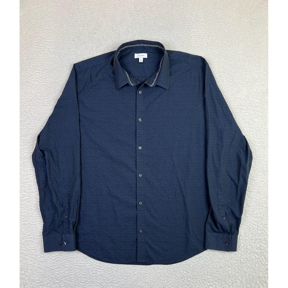 Calvin Klein Shirt Mens XL Navy Blue Subtle Dot Pattern Button Down Long Sleeve